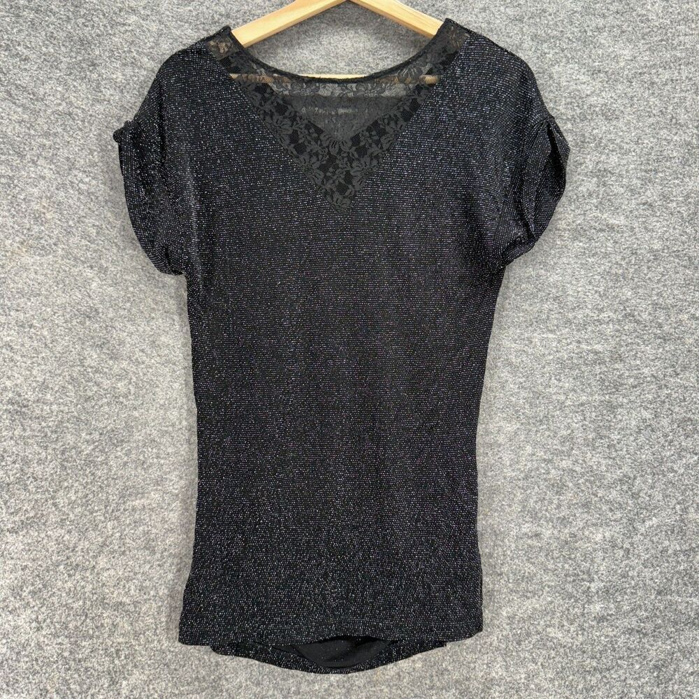 Chaize Blouse Women M Medium Black Short Sleeve Round Neck Pullover Casual
